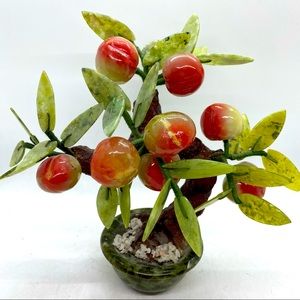 Vintage Onyx Marble StoneCherry Bonsai Tree Handmade Carved Asian Art